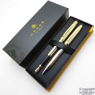 Cross 4529WG Century II 10 Ayar Altın Dolma Kalem + Tükenmez Kalem Set | Cross Kalem | İsme Özel Kalem