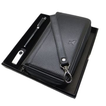 Kişiye Özel Deri Portföy Cüzdan + Usb Bellek ve Kalem Seti | Pierre Cardin Kalem + Hakiki Deri & El İşciliği Cüzdan Seti | İsme Özel Hediyelik Set
