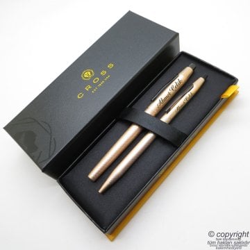 Cross Classic Century PVD Kaplama Rose Gold Roller Kalem + Tükenmez Kalem Set | Cross Kalem | İsme Özel Kalem