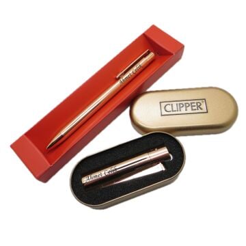 İsme Özel Clipper Parlak Rose Gold Jumbo Metal & Kutulu Çakmak + İsme Özel Kalem