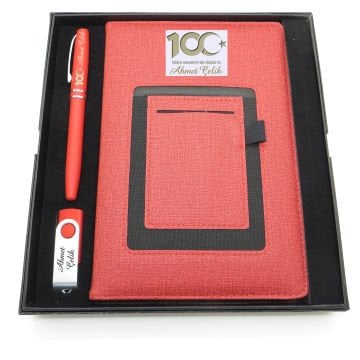Yüzüncü Yıl (100. Yıl) Özel Set - Kalem + Kanguru Defter Usb Bellek Set - İsme Özel