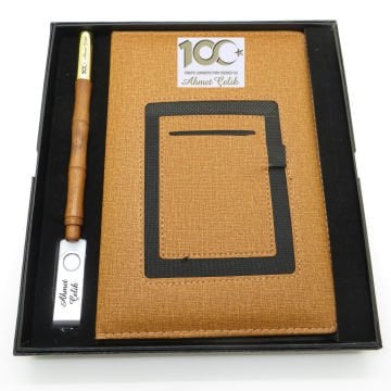 Yüzüncü Yıl (100. Yıl) Özel Set - Kalem + Kanguru Defter Usb Bellek Set - İsme Özel