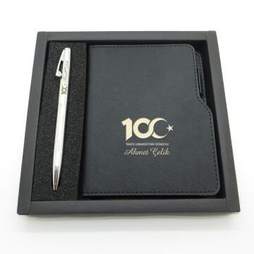 Yüzüncü Yıl (100. Yıl) Özel Set - Kalem + Mini Defter Usb Bellek Set - İsme Özel