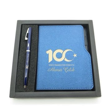 Yüzüncü Yıl (100. Yıl) Özel Set - Kalem + Mini Defter Usb Bellek Set - İsme Özel