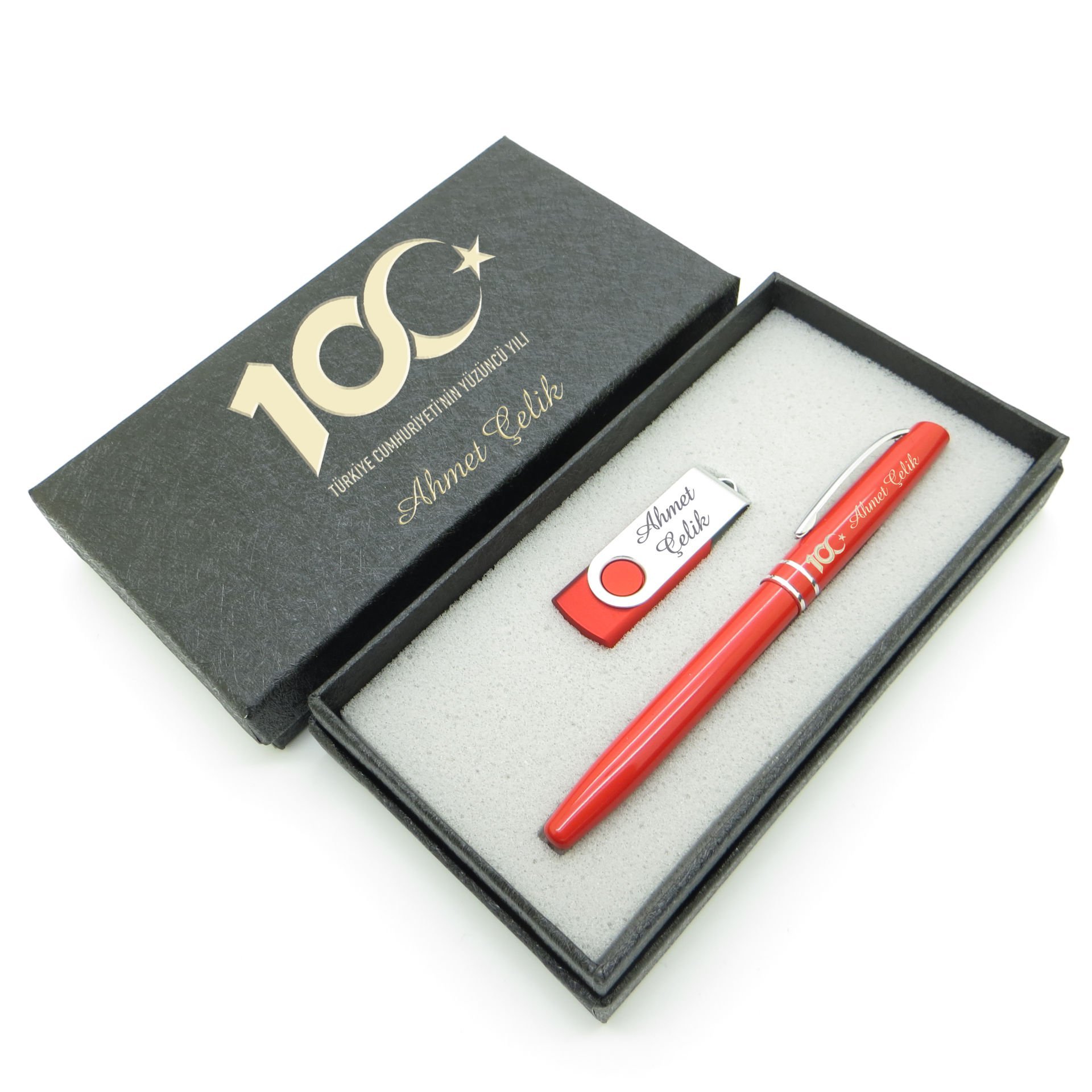 Yüzüncü Yıl (100. Yıl) Özel Set - Kalem + Usb Bellek Set - İsme Özel