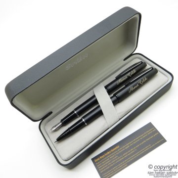 Scrikss 78 Mat Siyah İsme Özel Dolma Kalem + Roller Kalem Set