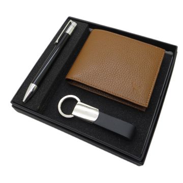 Signator D240 Kişiye Özel Set - Deri Cüzdan + Krom Anahtarlık + Siyah Krom Kalem Seti | İsme Özel Hediyelik Set