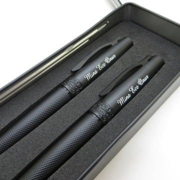 Doğum Günü Kalem Seti - Mat Siyah Dolma Kalem + Roller Kalem Set - İsme Özel