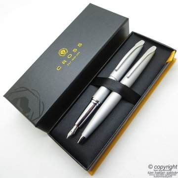 Cross ATX 887-1 Mat Krom Dolma Kalem + Tükenmez Kalem Set | İsme Özel Kalem Seti