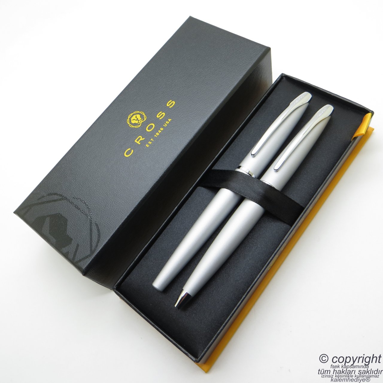 Cross ATX 887-1 Mat Krom Dolma Kalem + Tükenmez Kalem Set | İsme Özel Kalem Seti