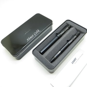 Lamy Al Star Siyah Roller Kalem + Tükenmez Kalem + Metal Kutu | Lamy Kalem | Hepsi İsme Özel