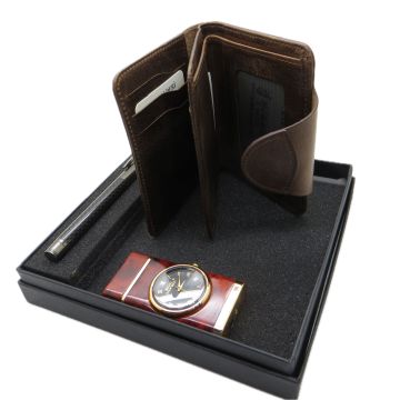 Signator D251 Kişiye Özel Set - Deri Cüzdan Kartlık + Saatli Çakmak + Kalem Seti | İsme Özel Hediyelik Set