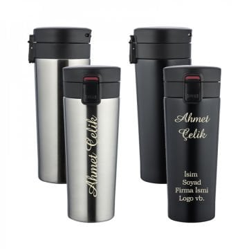 Wings Stainless Steel İsme Özel Çelik Termos 500ml. | 304 Paslanmaz Çelik - Kaydırmaz Taban - Kilitli Kapak - Hava Çıkışlı - Sızdırmaz