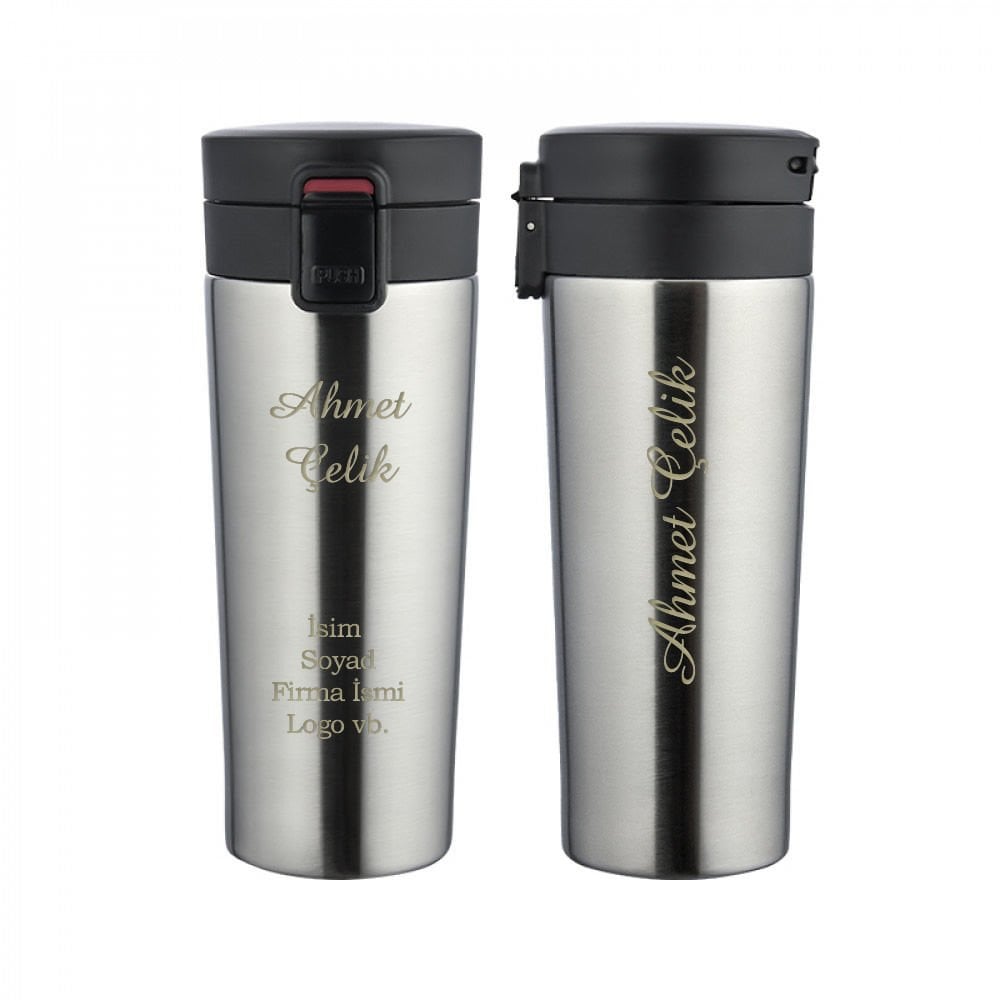 Wings Stainless Steel İsme Özel Çelik Termos 500ml. | 304 Paslanmaz Çelik - Kaydırmaz Taban - Kilitli Kapak - Hava Çıkışlı - Sızdırmaz