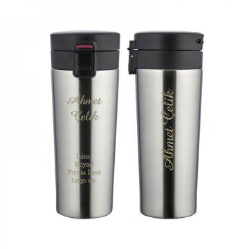 Wings Stainless Steel İsme Özel Çelik Termos 500ml. | 304 Paslanmaz Çelik - Kaydırmaz Taban - Kilitli Kapak - Hava Çıkışlı - Sızdırmaz