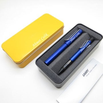 Lamy Al Star Metalik Mavi Roller Kalem + Tükenmez Kalem + Metal Kutu | İsme Özel